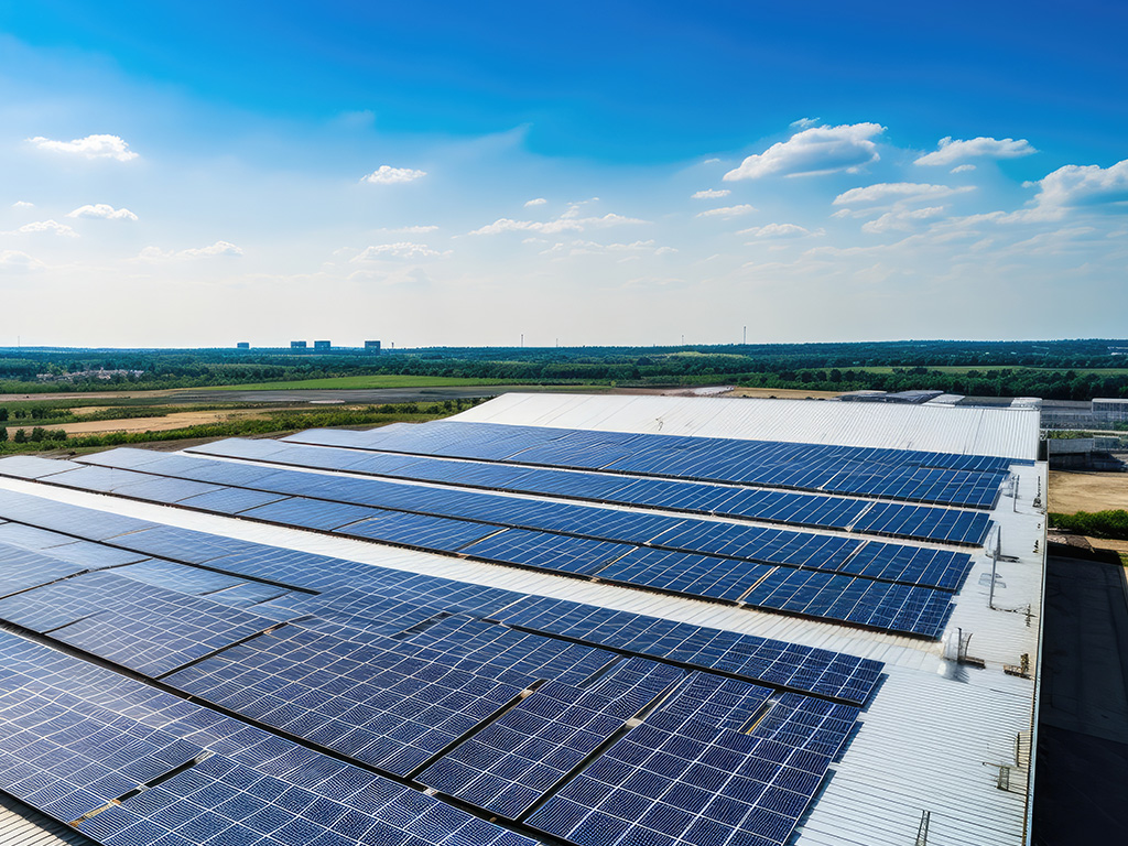 Commercial Solar Panel Installation on a Factory rooftop